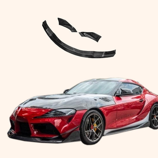 Carbon Front Bumper Lip 3pcs For Toyota GR Supra MK5 A90 A91 2019-24 Kazento Carbon Parts Carbon Fiber A90-FL-3P-P3-CF