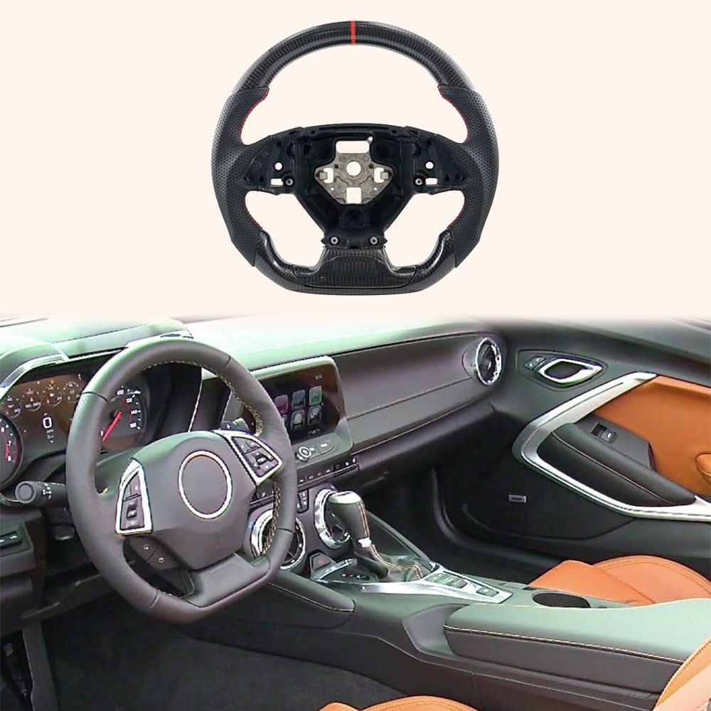 For Chevrolet Camaro 2016-24 Coupe Carbon D Style Steering Wheel Replacement Kazento Carbon Parts Carbon Fiber CAMARO1624-STEERING-D-CF