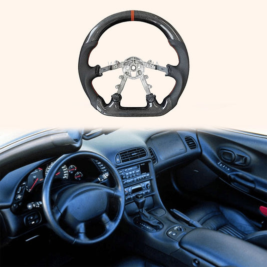 For Chevrolet Corvette C5 97-04 Carbon Fiber D Style Steering Wheel Replacement Kazento Carbon Parts Carbon Fiber CORVETTEC5-STEERING-D-CF