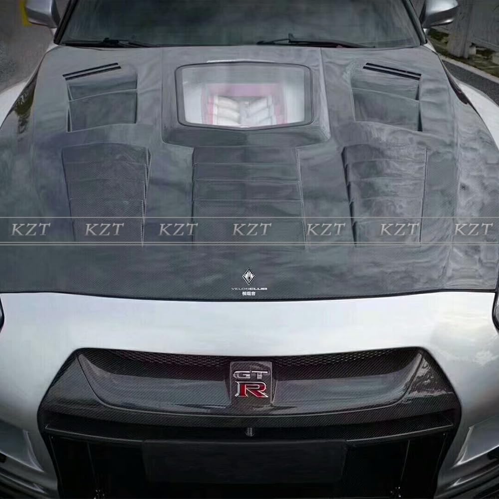 For GTR R35 2017 For Nissan + Vented Clear Carbon Fiber Bonnet Hood