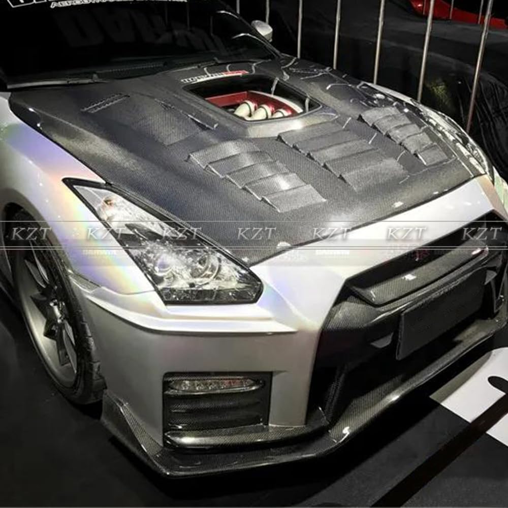 For GTR R35 2017 For Nissan + Vented Clear Carbon Fiber Bonnet Hood