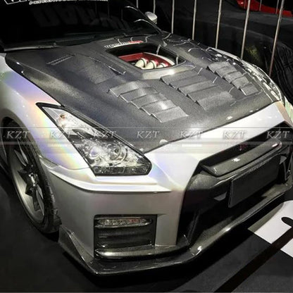 For GTR R35 2017 For Nissan + Vented Clear Carbon Fiber Bonnet Hood
