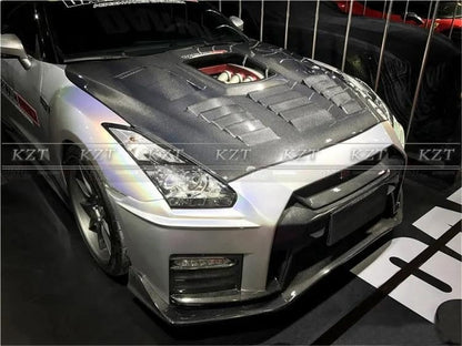 For GTR R35 2017 For Nissan + Vented Clear Carbon Fiber Bonnet Hood