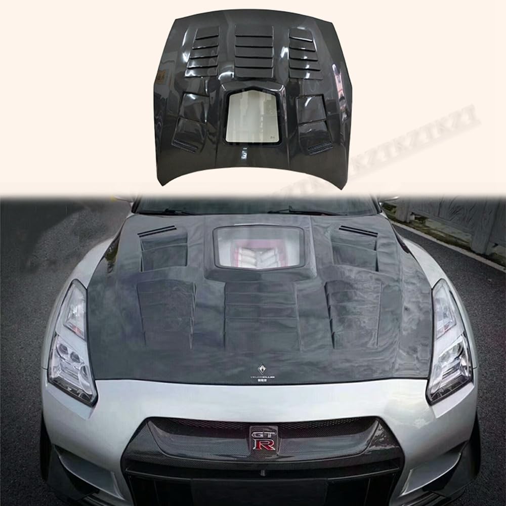 For GTR R35 2017 For Nissan + Vented Clear Carbon Fiber Bonnet Hood