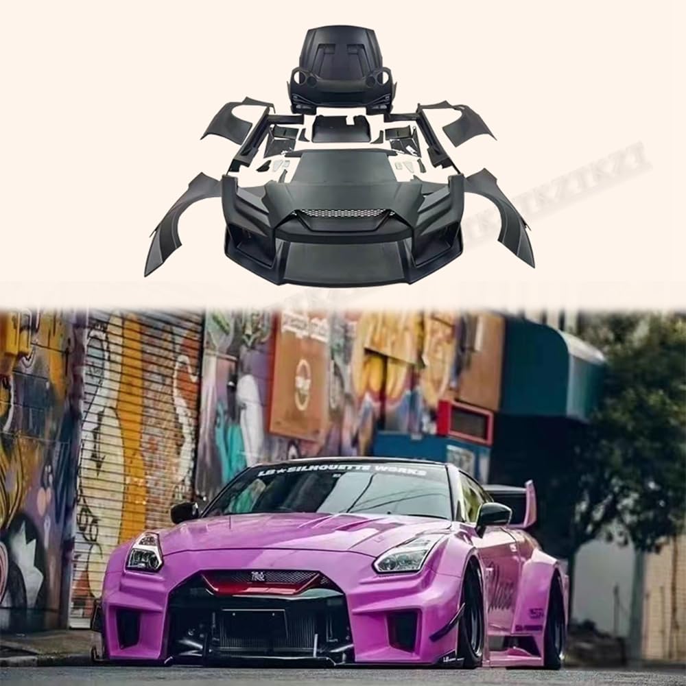 For GTR R35 2017 + LB3 Style For Nissan Body Kits 19pcs Carbon FRP FB/RB/HD/SS/FF/RF Kazento Carbon Parts 车身侧板 R35-BODY-LB3-PCF