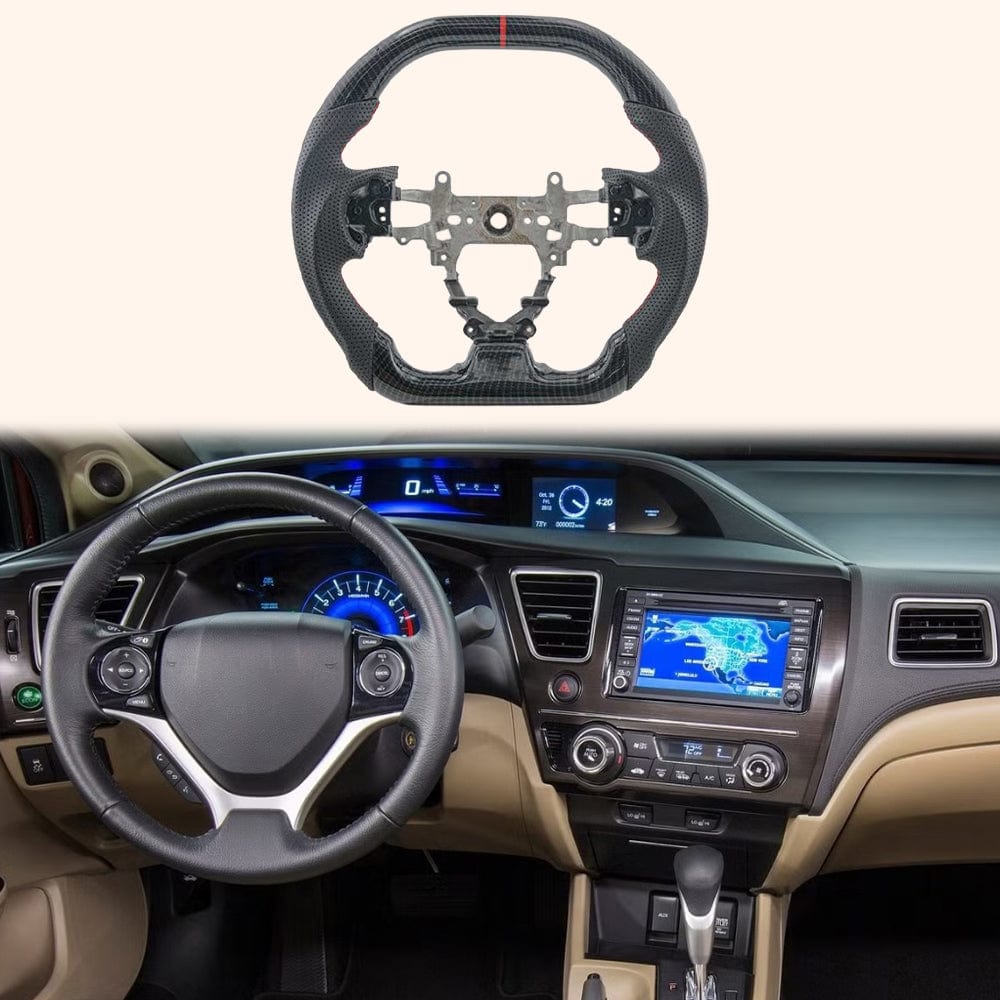 For Honda Civic FB 2011-17 Carbon Fiber D Style Steering Wheel Replacement Kazento Carbon Parts Carbon Fiber FB-STEERING-D-CF