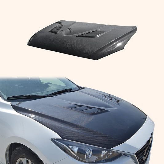 For Mazda 3 Axela 2014-16 5D Hatchback Carbon RX Style Front Vented Hood Bonnet Kazento Carbon Parts Bonnets/Hoods Carbon Fiber AXELA1416-HOOD-RX-CF