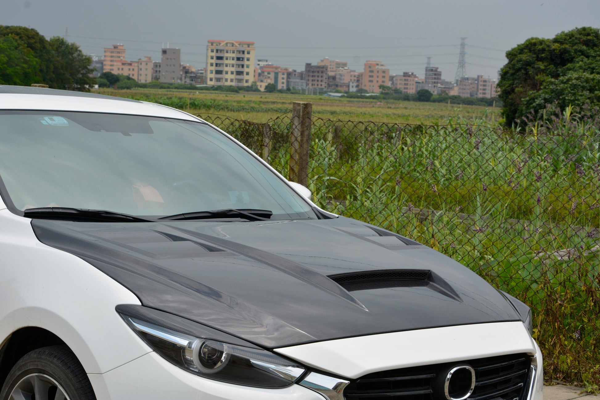 For Mazda 3 Axela 2017-18 5D Hatchback Carbon HT Front Bumper Vented Hood Bonnet