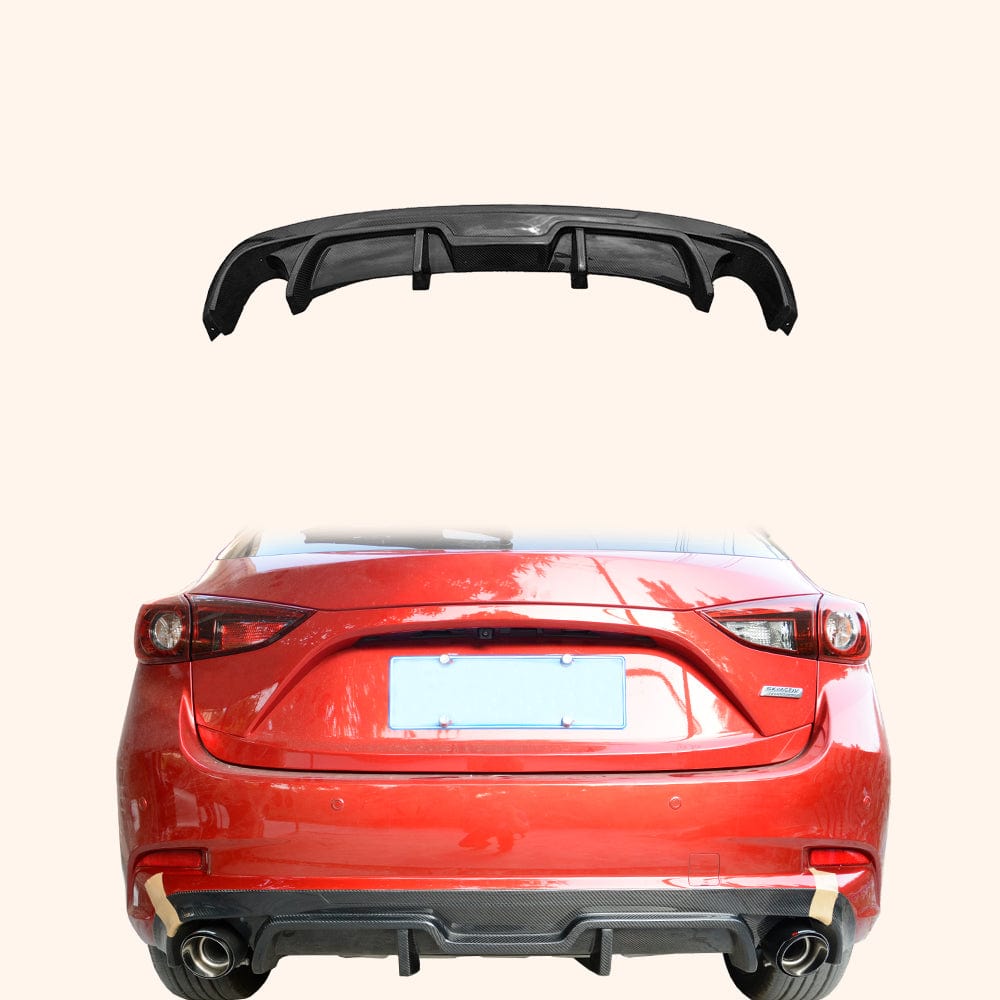 For Mazda 3 Axela 2017-18 5D Hatchback Carbon KZ Style Rear Bumper Diffuser Lip