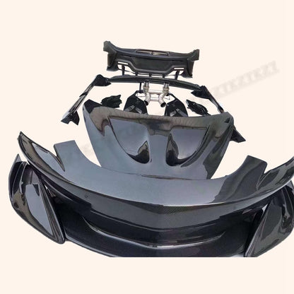 For Mclaren 570S Partial Carbon Fiber 600LT Style Body Kit 10pc Front Rear Bumper Side Skirts Rear Spoiler Kits Kazento Carbon Parts 车身侧板 570-BODY-600LT-PCF