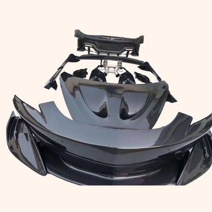 For Mclaren 570S Partial Carbon Fiber 600LT Style Body Kit 10pc Front Rear Bumper Side Skirts Rear Spoiler Kits