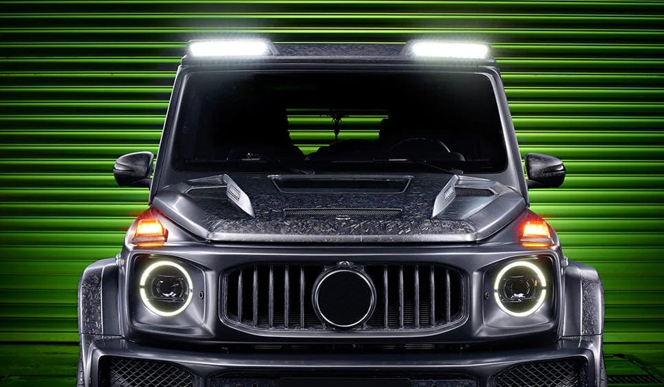 For Mercedes Benz W464 G-Class G500 G63 19-23 Carbon Front Roof Spoiler W/LED Kazento Carbon Parts Carbon Fiber W464-FRL-BS-CF