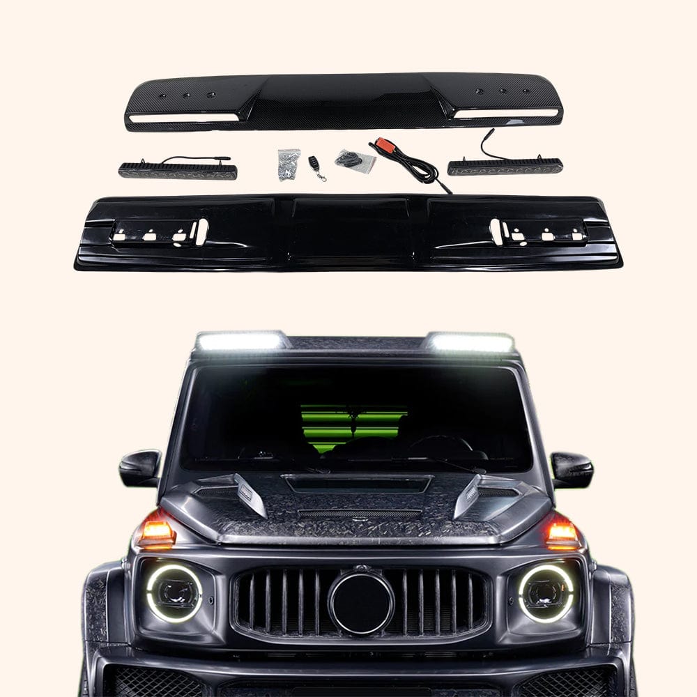 For Mercedes Benz W464 G-Class G500 G63 19-23 Carbon Front Roof Spoiler W/LED Kazento Carbon Parts Carbon Fiber W464-FRL-BS-CF