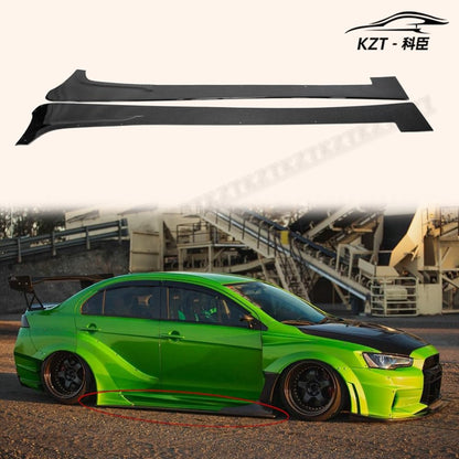 For Mitsubishi Evo 10 Vrsv2 Wide Style Side Skirts Under Board Rocker Panels Side Part Fiber Glass Body Kit Replacement Kazento Carbon Parts 车身侧板 EVO10-SSX-VA2-FRP