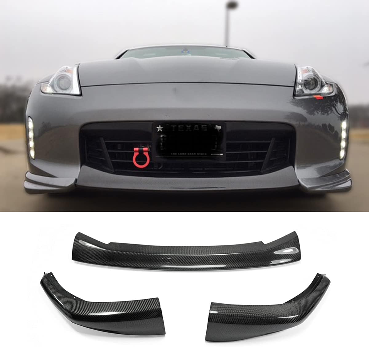 For Nissan 12 Onwards 370Z Z34 Kouki Late Model Jdm Front Bumper Lip Chin Splitter Spoiler 3Pcs (Facelift) Carbon Fiber Body Kits