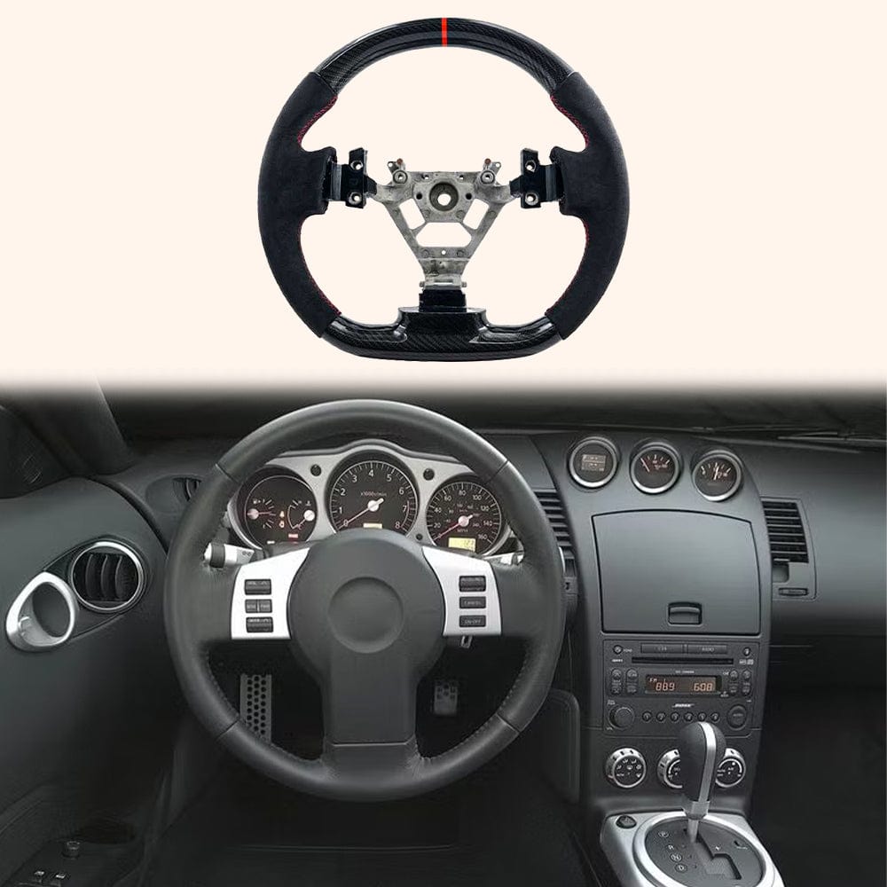 For Nissan 350Z 02-08 Coupe Roaster Carbon D Style Steering Wheel Replacement Kazento Carbon Parts Carbon Fiber 350Z-STEERING-D-CF
