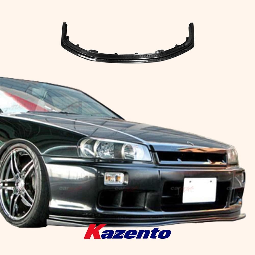For Nissan R34 Gtt Type D1 Front Bumper Lip Chin Splitter Spoiler Carbon Fiber Body Kits Kazento Carbon Parts 车身侧板 R34-FL-D1-CF