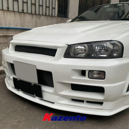 For Nissan Skyline R34 Gtr Oem Standard Front Bumper Middle Lip Chin Splitter Spoiler Fiber Glass Body Kits Kazento Carbon Parts 车身侧板 R34-FL-OE-MIDDLE-FRP