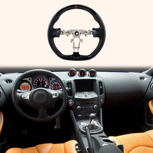 For Nissan Z34 370Z Coupe 09-20 Carbon Fiber D Style Steering Wheel Replacement Kazento Carbon Parts Carbon Fiber 370Z-STEERING-D-CF