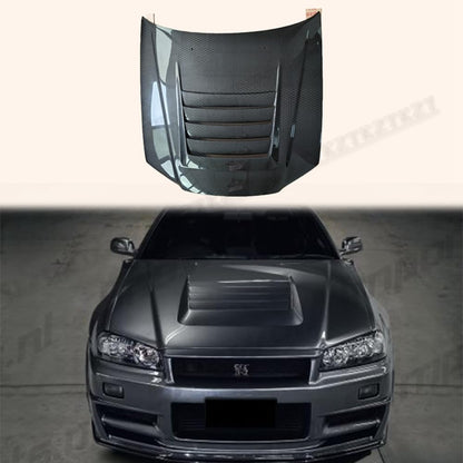 For R34 GTR NIS Style For Nissan Skyline Honeycomb Carbon Fiber Hood Bonnet Kazento Carbon Parts 车身侧板 R34-HOOD-NIS-HCF