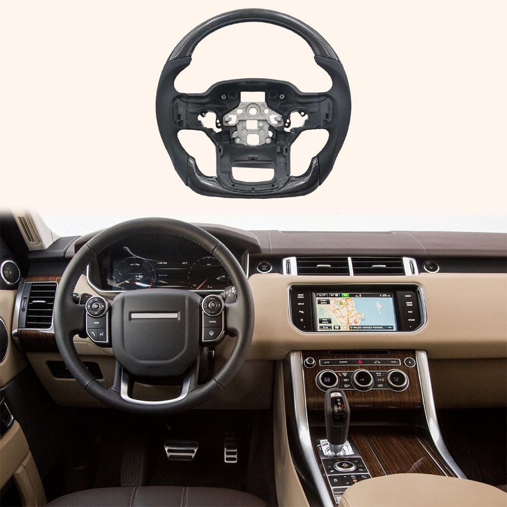 For Range Rover Sport 2014-22 Carbon Fiber D Style Steering Wheel Replacement Kazento Carbon Parts Carbon Fiber RANGE14-STEERING-D-CF