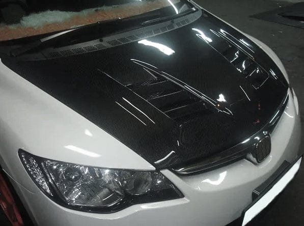 Honda Civic FD2 JS Style Front Vented Cooling Hood Bonnet 2006-2011 Kazento Carbon Parts Bonnets/Hoods