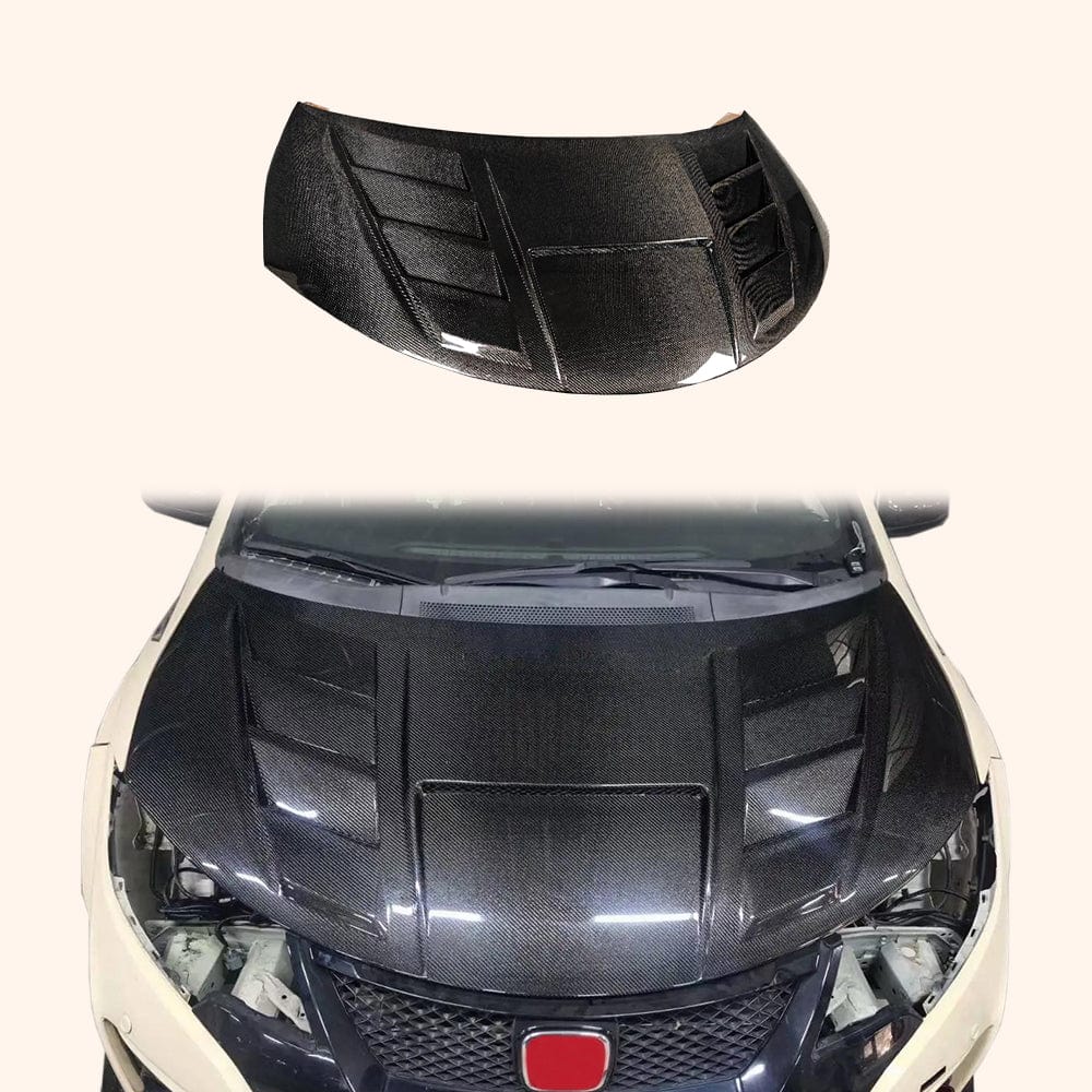 Honda Civic Type R FK2 15-17 Double Side Carbon Front Vented Hood Kazento Carbon Parts Bonnets/Hoods Carbon Fiber (Double Side Carbon) FK2-HOOD-KZB-2CF