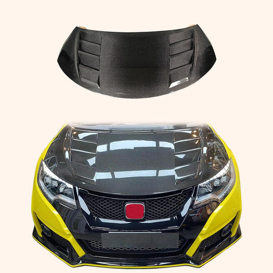 Honda Civic Type R FK2 Hatchback 15-17 Carbon Front Vented Hood Kazento Carbon Parts Bonnets/Hoods Carbon Fiber FK2-HOOD-KZA-CF