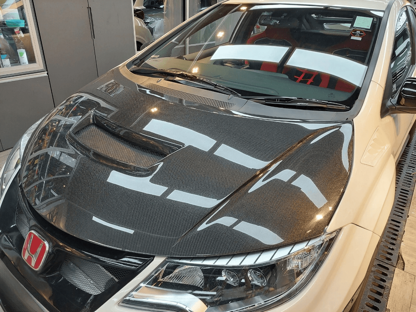 Honda Civic Type R FK2 Hatchback 15-17 Carbon WRC Style Vented Hood