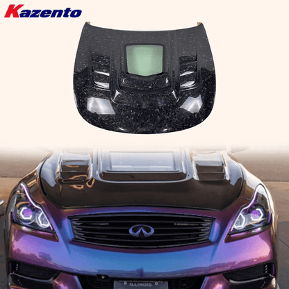 Infiniti G25/G35/G37/Q40 Sedan Clear Glass Vented Hood Bonnet 2008-13 Kazento Carbon Parts Bonnets/Hoods