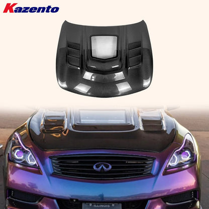 Infiniti G37 Q40 4 Door Sedan Clear Glass Front Vented Hood Bonnet Kazento Carbon Parts Bonnets/Hoods