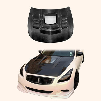 Infiniti G37/Q40/Q60 V36 Coupe Clear Glass Vented Hood Bonnet 2008-15 Kazento Carbon Parts Bonnets/Hoods