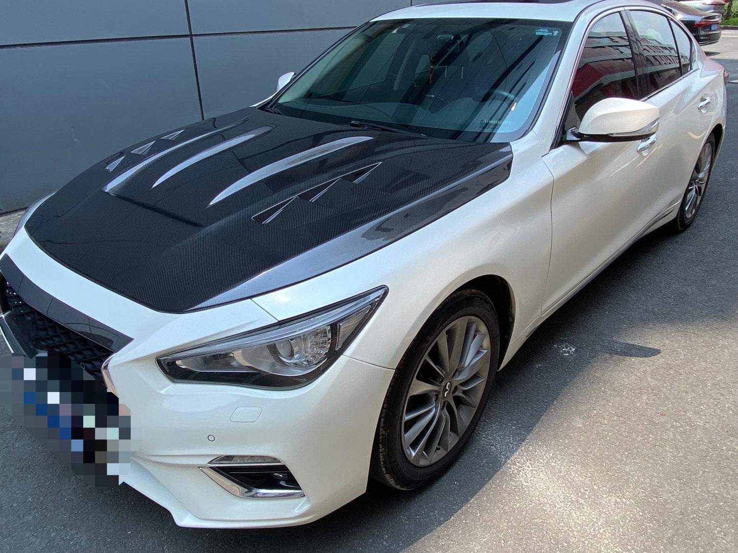 Infiniti Q50 V37 AMS Style Front Vented Bonnet Hood 2013-2024 Kazento Carbon Parts Carbon Fiber Q50-HOOD-AMS-CF