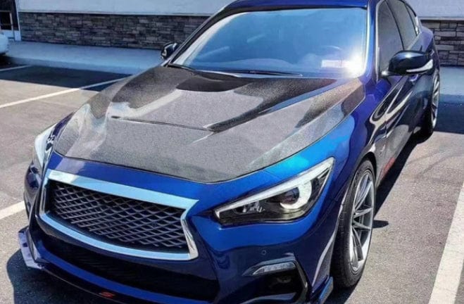 Infiniti Q50 V37 GTS Style Front Vented Hood Bonnet 2013-2024 Kazento Carbon Parts Bonnets/Hoods