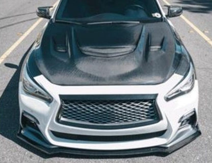 Infiniti Q50 V37 MBJ Style Front Vented Bonnet Hood 2013-2024 Kazento Carbon Parts Carbon Fiber Q50-HOOD-MBJ-CF