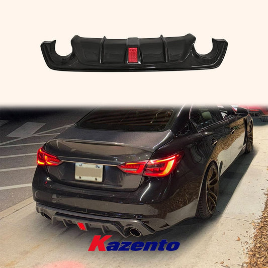 Infiniti Q50 V37 Rear Bumper Diffuser Lip With Brake Light 2017+ Kazento Carbon Parts 车身侧板 Carbon Fiber Q50-DIF-KZ-WLIGHT-CF