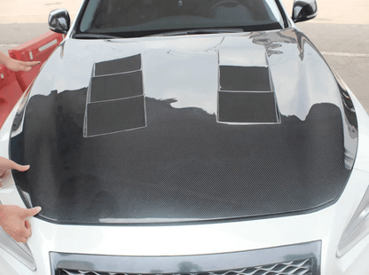 Infiniti Q50 V37 Terminator Style Front Vented Bonnet Hood 2013-2024 Kazento Carbon Parts Carbon Fiber Q50-HOOD-LN-CF