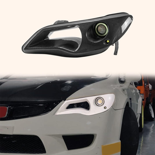 Kazento For 06-08 Civic Fd2 Epav2 Type For Honda Headlight Air Duct Lhd Driver Side (With Projector Ligh & Led) Carbon Fiber Front Head Light Lamp Covers