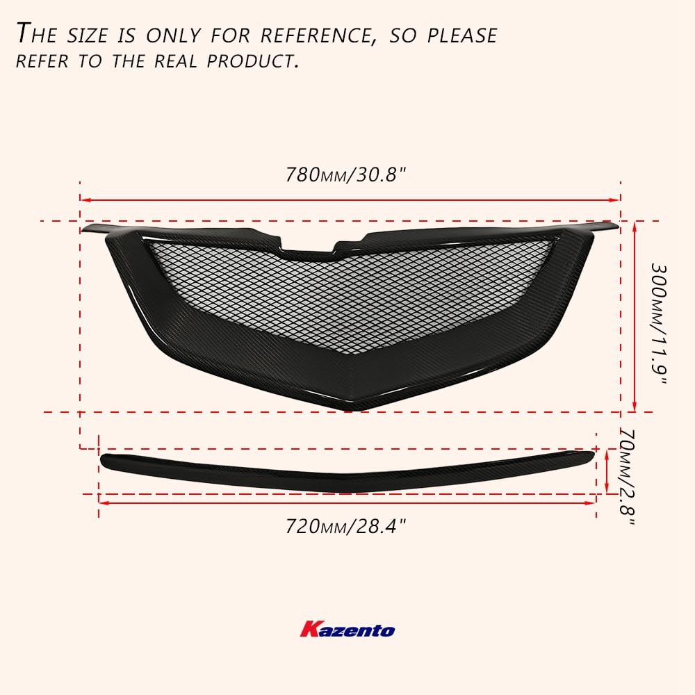 Kazento For Acura TL 2004-2006 Carbon Fiber Front KZ Bumper Hood Grille Cover Car Body Kit