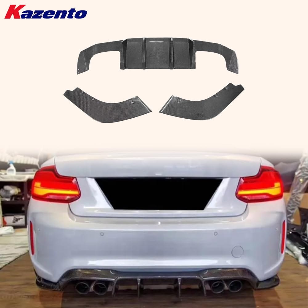 Kazento For BMW M2 F87 Coupe 2016-21 Carbon V Style Rear Bumper Diffuser Lip 3pcs