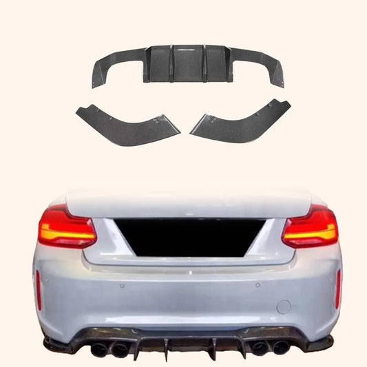 Kazento For BMW M2 F87 Coupe 2016-21 Carbon V Style Rear Bumper Diffuser Lip 3pcs