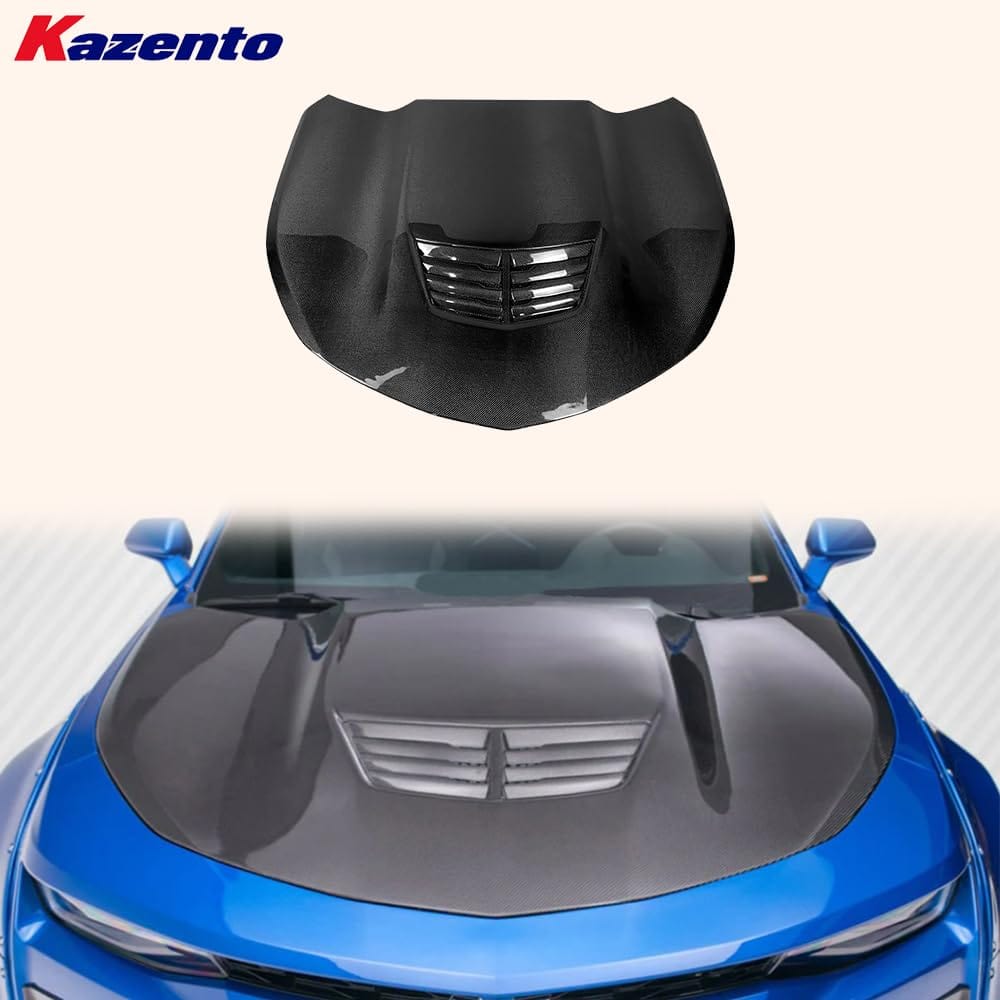 Kazento For Chevrolet Camaro 2016-22 KZ Style Vented Carbon Fiber Front Hood Bonnet