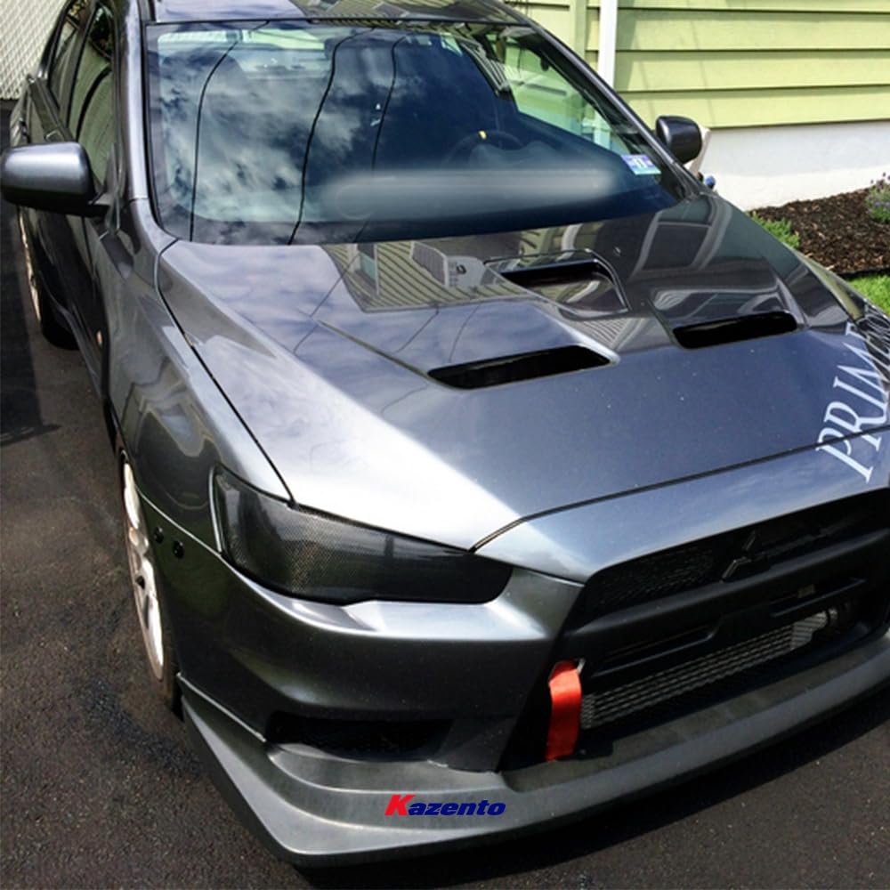 Kazento For Evo 10 For Mitsubishi Headlight Block Out Panel (Pair) Carbon Fiber Front Head Light Lamp Cover