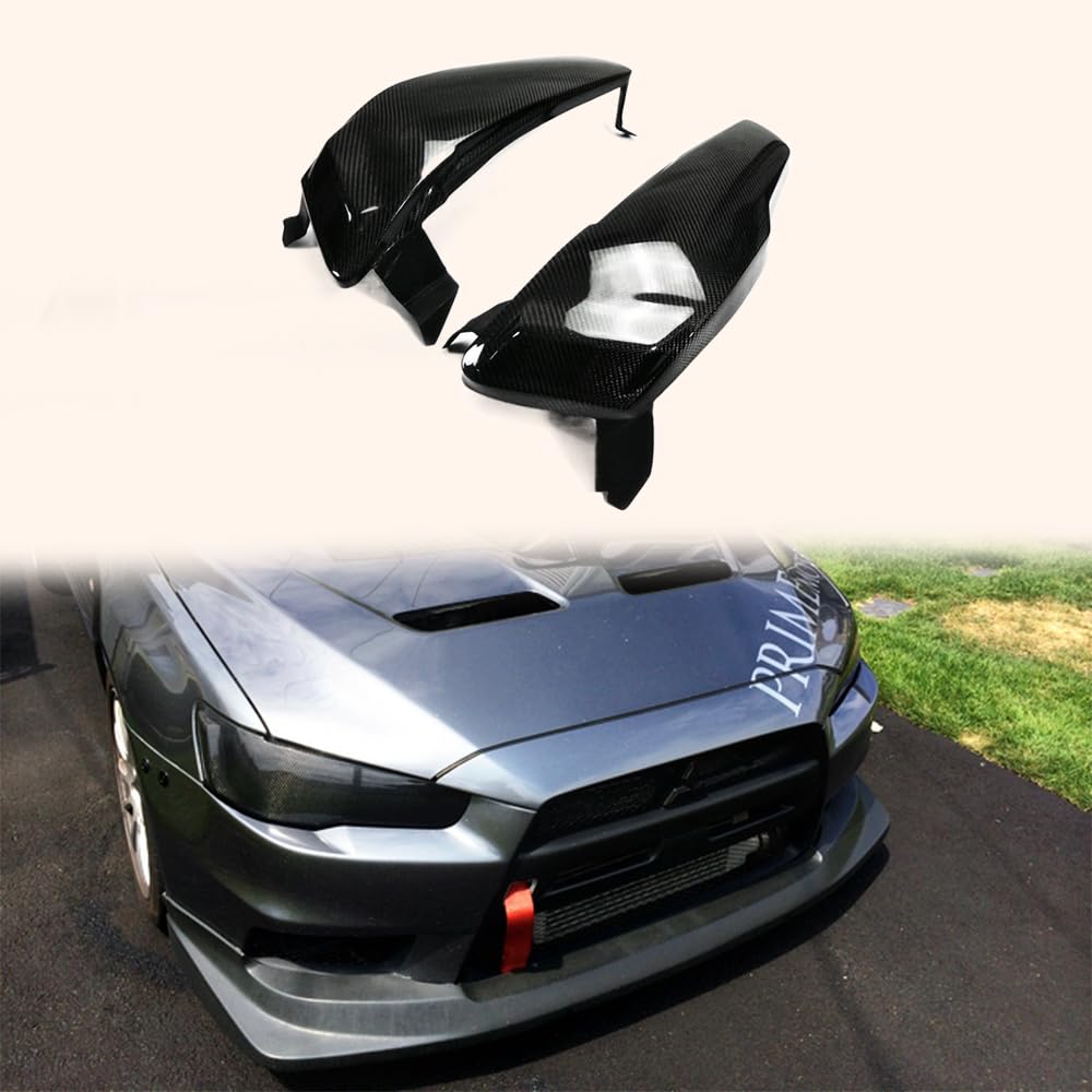 Kazento For Evo 10 For Mitsubishi Headlight Block Out Panel (Pair) Carbon Fiber Front Head Light Lamp Cover
