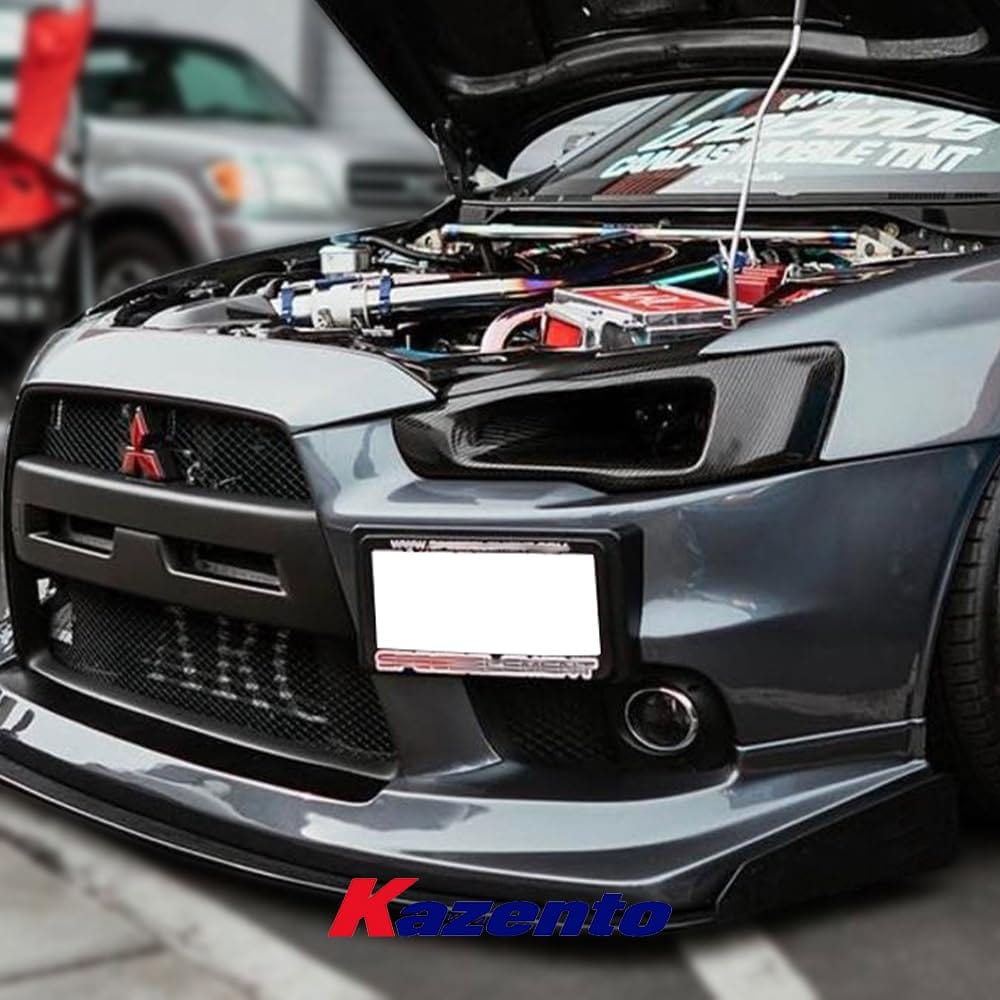 Kazento For Evo 10 For Mitsubishi Vented Headlight Block Out Panel (Lhs) Carbon Fiber Front Head Light Lamp Cover