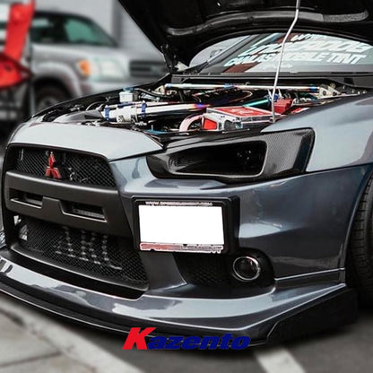 Kazento For Evo 10 For Mitsubishi Vented Headlight Block Out Panel (Lhs) Carbon Fiber Front Head Light Lamp Cover