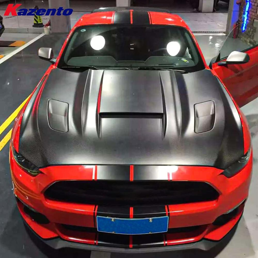 Kazento For Ford Mustang 2 Door 2015-17 Carbon KZ Style Front Vented Cooling Hood Bonnet