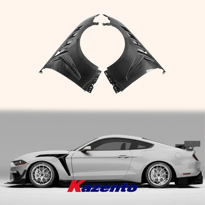 Kazento For Ford Mustang S650 2024 GT Style Vented Carbon Fiber Side Front Fender Pair Kazento Carbon Parts 车身侧板 MUST24-FF-GTD-CF