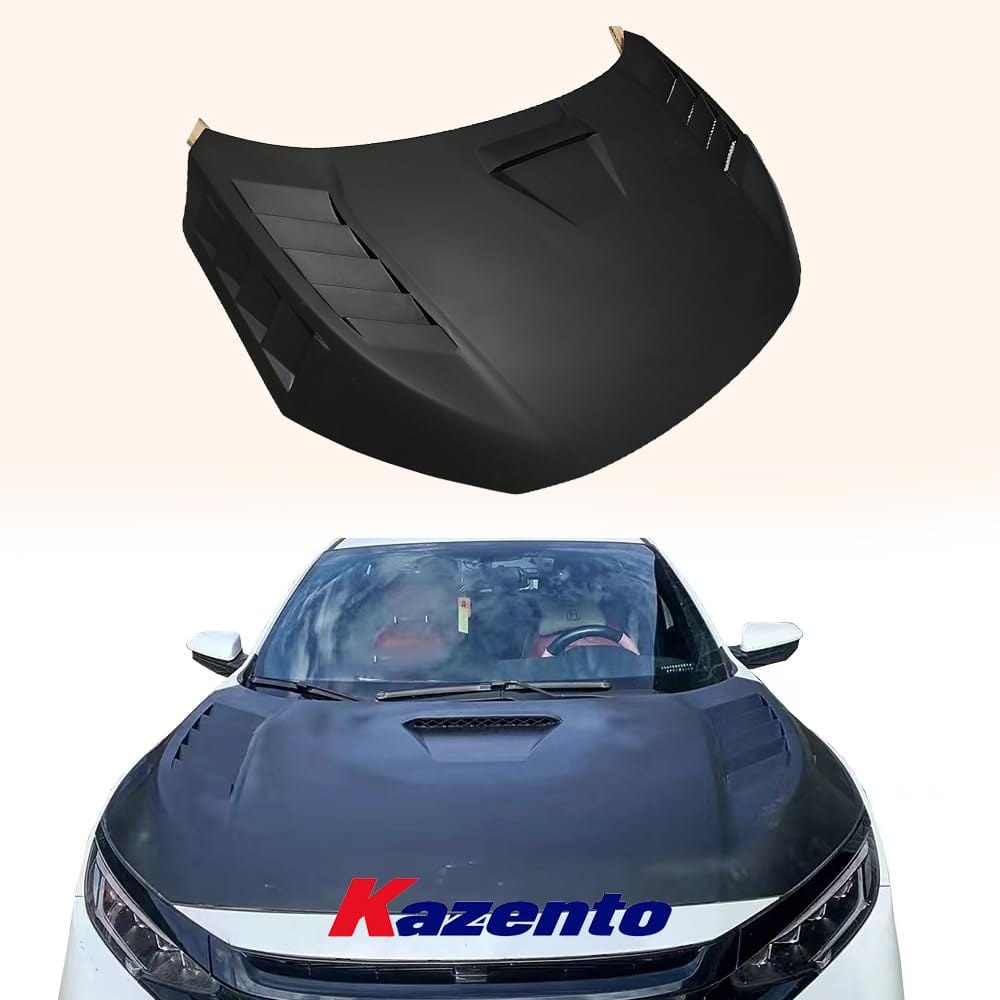 Kazento For Honda Civic FC FK7 2016-2022 Fiber Glass ADL Style Vented Front Hood Bonnet Kazento Carbon Parts 引擎盖 FC-HOOD-ADL-FRP