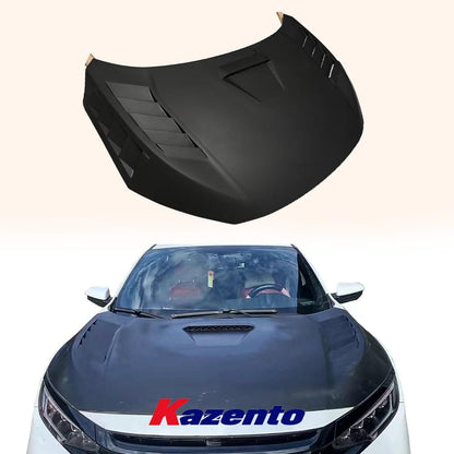 Kazento For Honda Civic FC FK7 2016-2022 Fiber Glass ADL Style Vented Front Hood Bonnet Kazento Carbon Parts 引擎盖 FC-HOOD-ADL-FRP